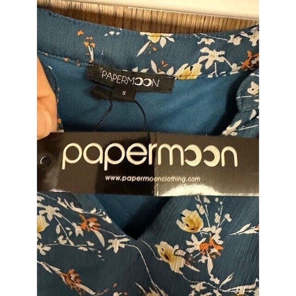 Papermoon Floral Blouse Womens Small Sleeveless Lined Teal Boho Relaxed Tunic - Picture 4 of 5